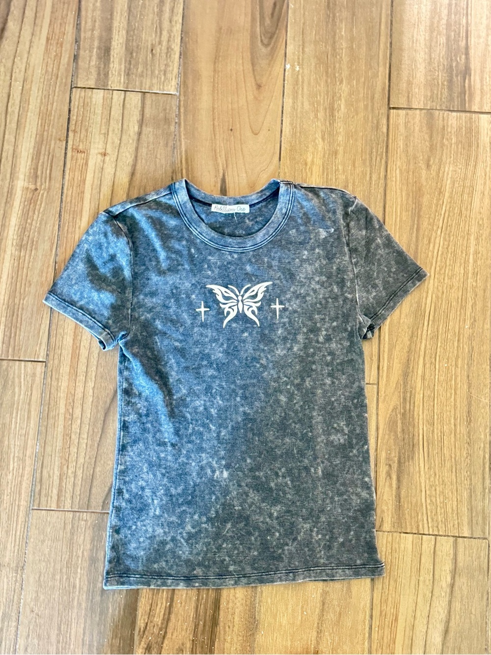 Y2K Butterfly  Graphic Mineral-Wash Tee - Blue